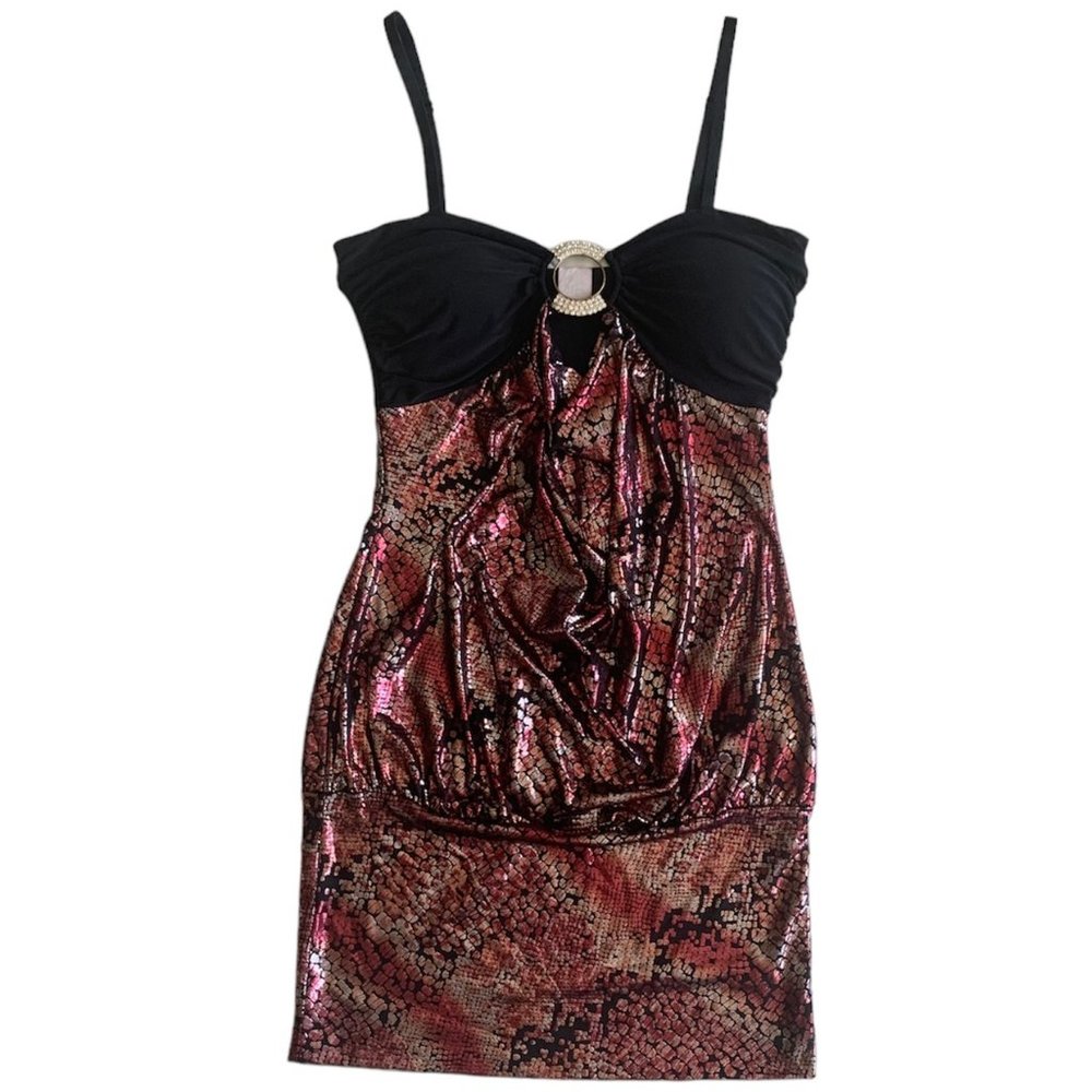 Metallic Red and Silver Snakeskin Print Dress - Women's Medium